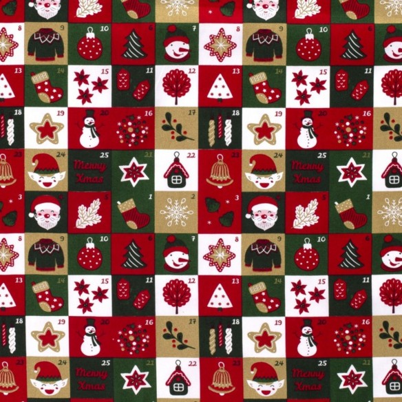 Premium Cotton - Christmas Patchwork Merry X-mass, Green