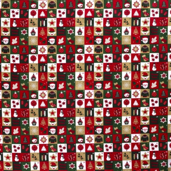 Premium Cotton - Christmas Patchwork Merry X-mass, Green