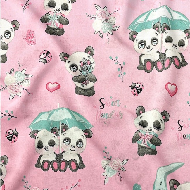 Tecido de Algodão - Pandas Pastel, Rosa