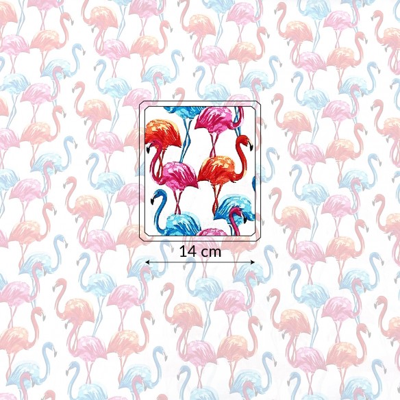 Tecido de Algodão - Azul Rosa e Flamingos Salmão