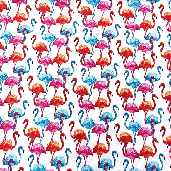 Tecido de Algodão - Azul Rosa e Flamingos Salmão