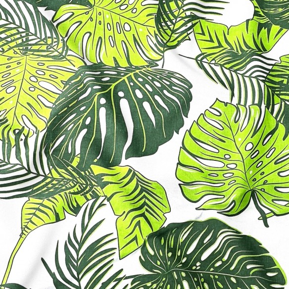 Tecido de Algodão - Monstera em Branco