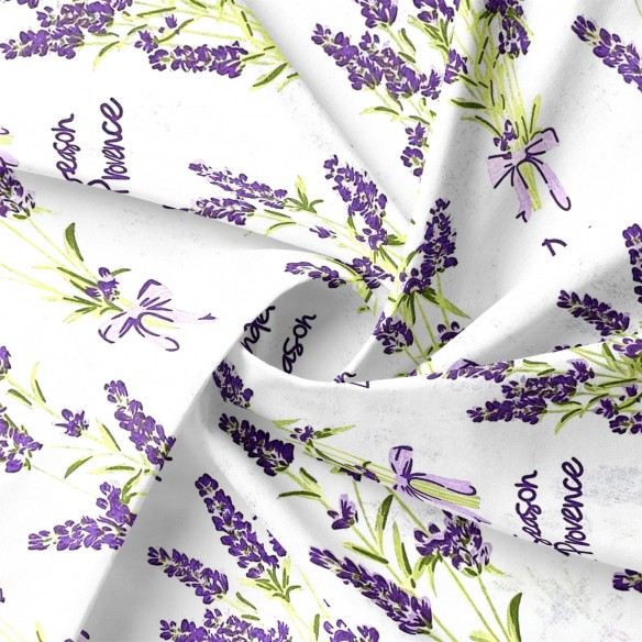 Tecido de algodão - flores de lavanda em branco