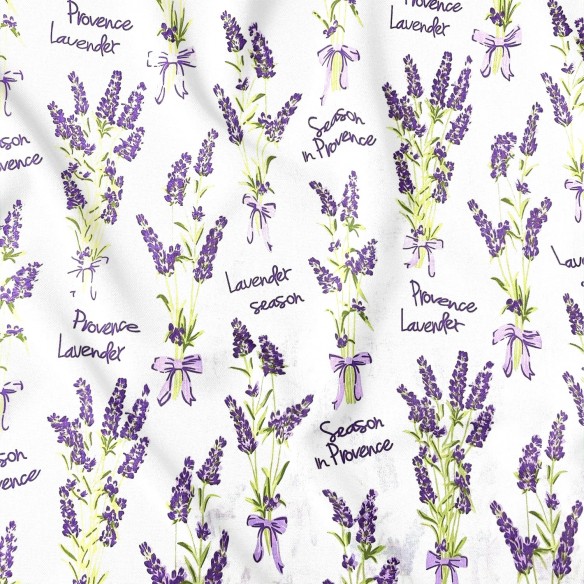 Tecido de algodão - flores de lavanda em branco