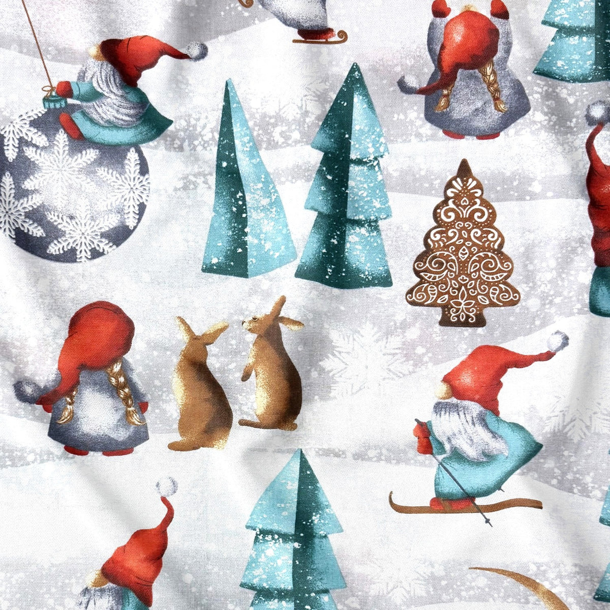 Tecido de algodão - gnomos e árvores de Natal II