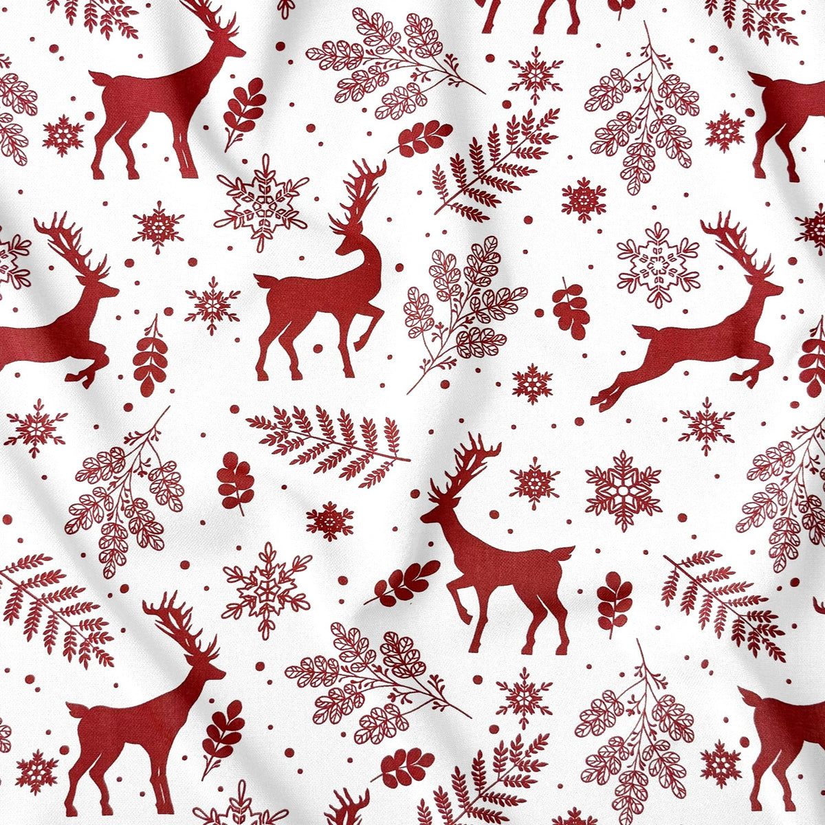 Tecido de algodão - Flocos de neve de Natal e renas, branco
