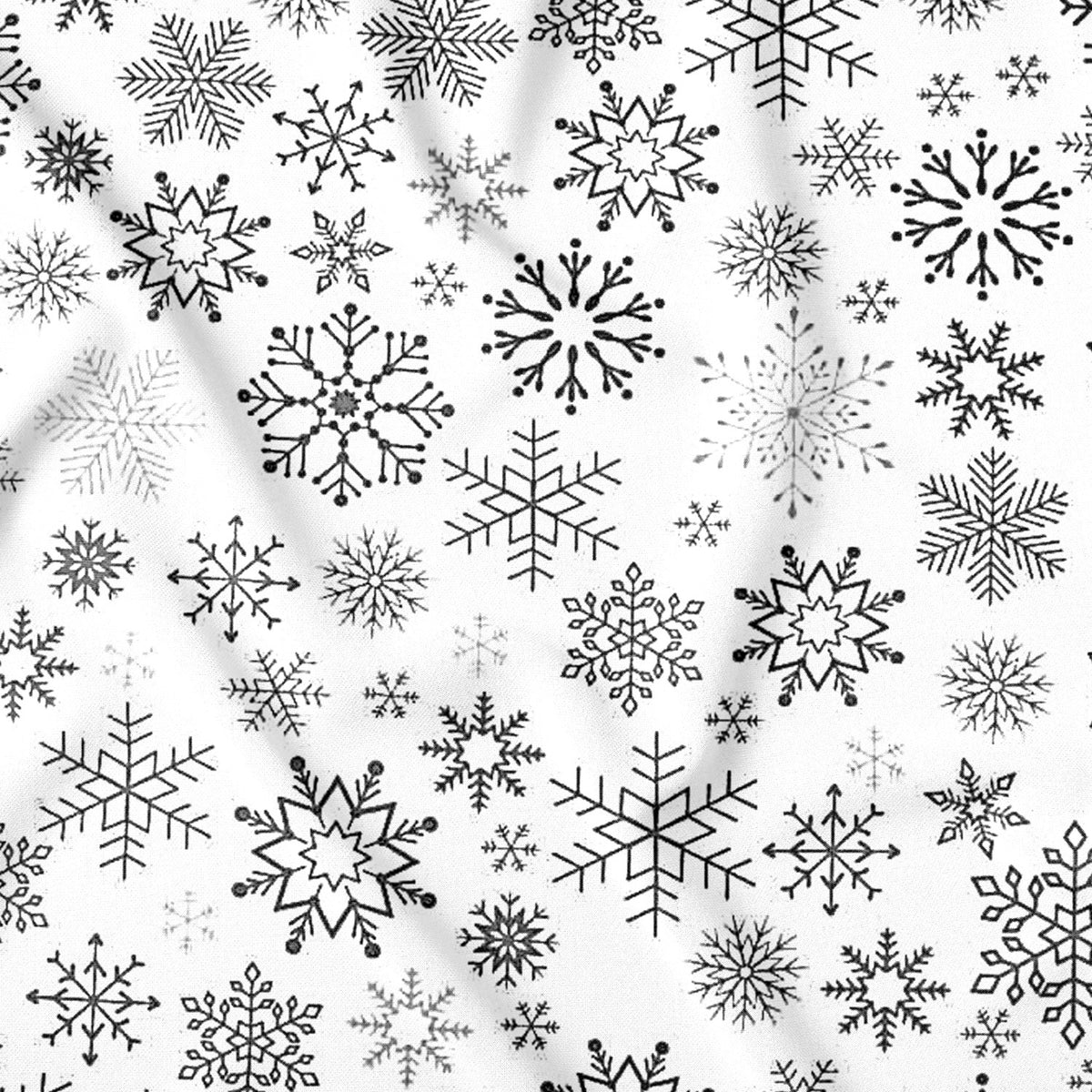 Tecido de algodão - Flocos de neve antracite em fundo branco