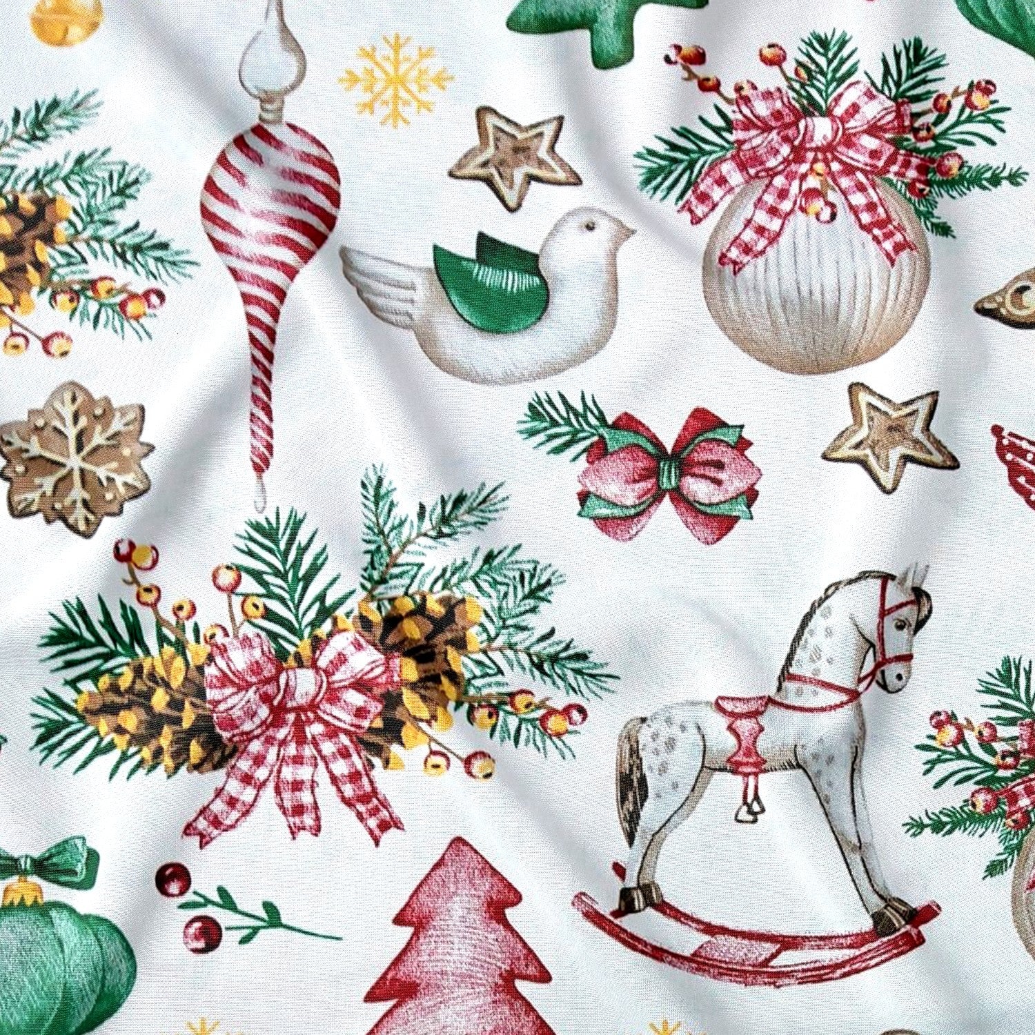 Tecido de algodão - Natal balanço branco II