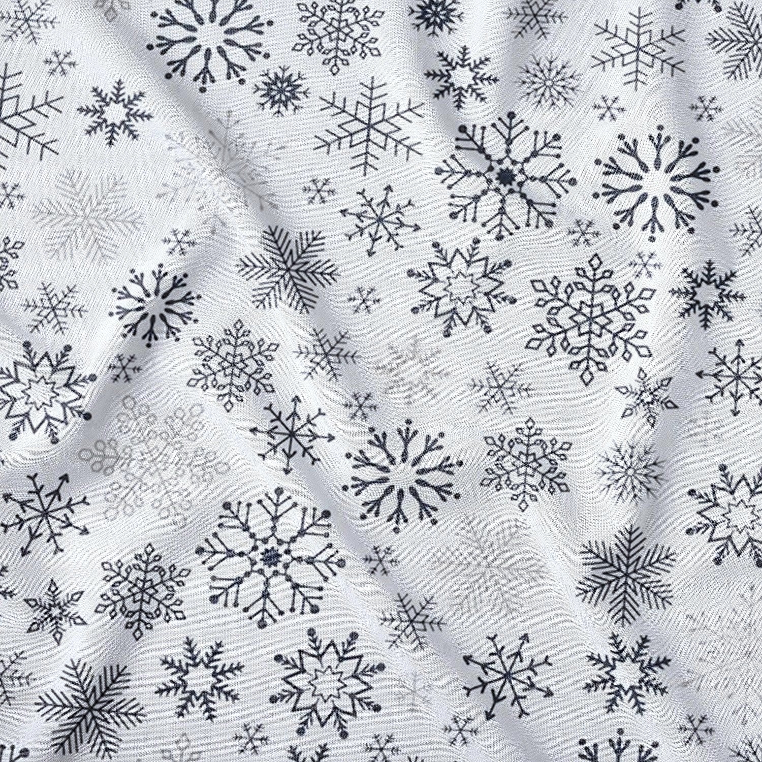 Tecido de algodão - Flocos de neve antracite em fundo branco