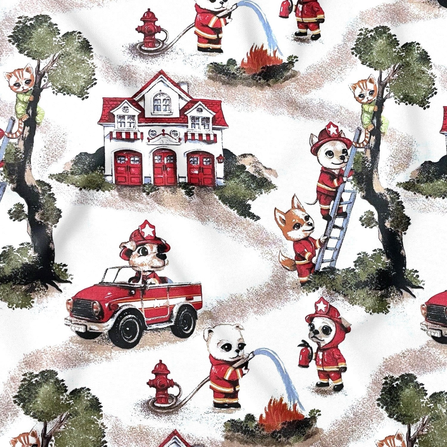 Cotton Fabric - Animal Fire Brigade