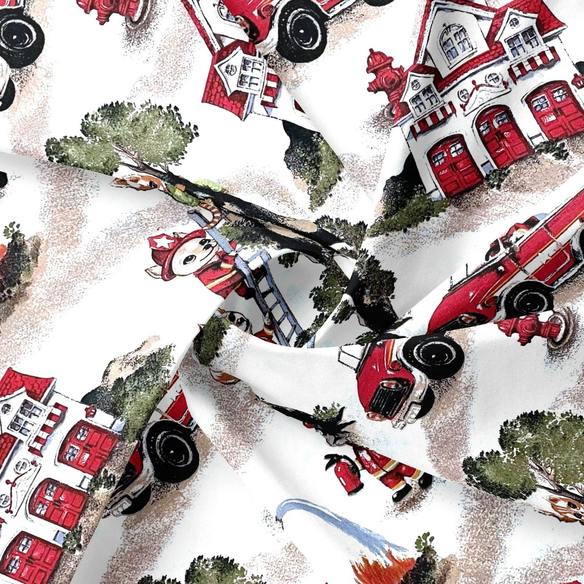 Cotton Fabric - Animal Fire Brigade