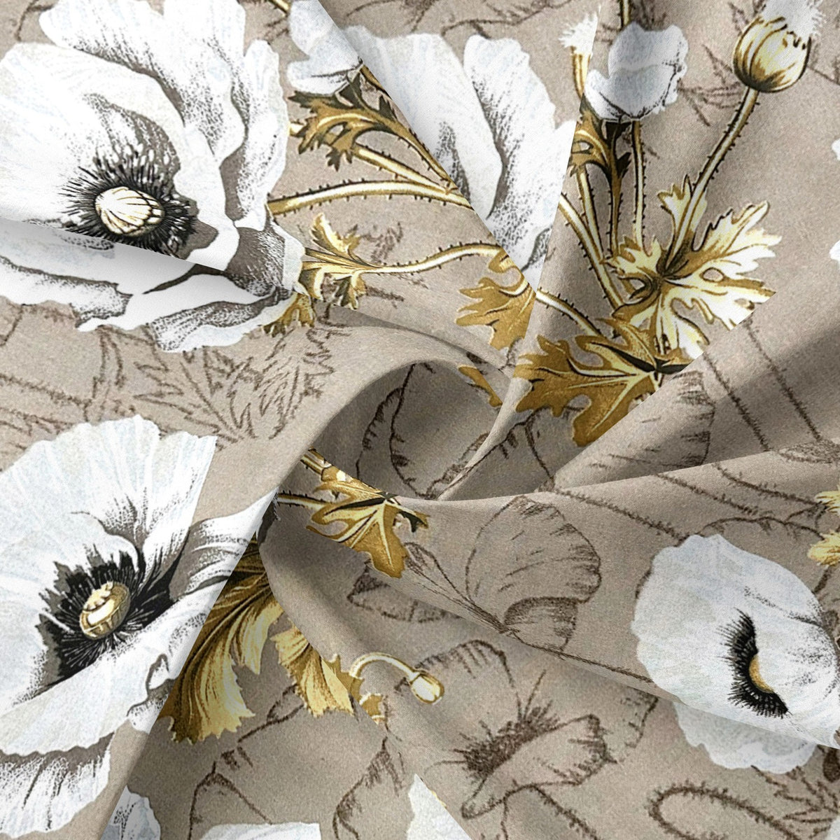 Cotton Fabric - Beige Poppies