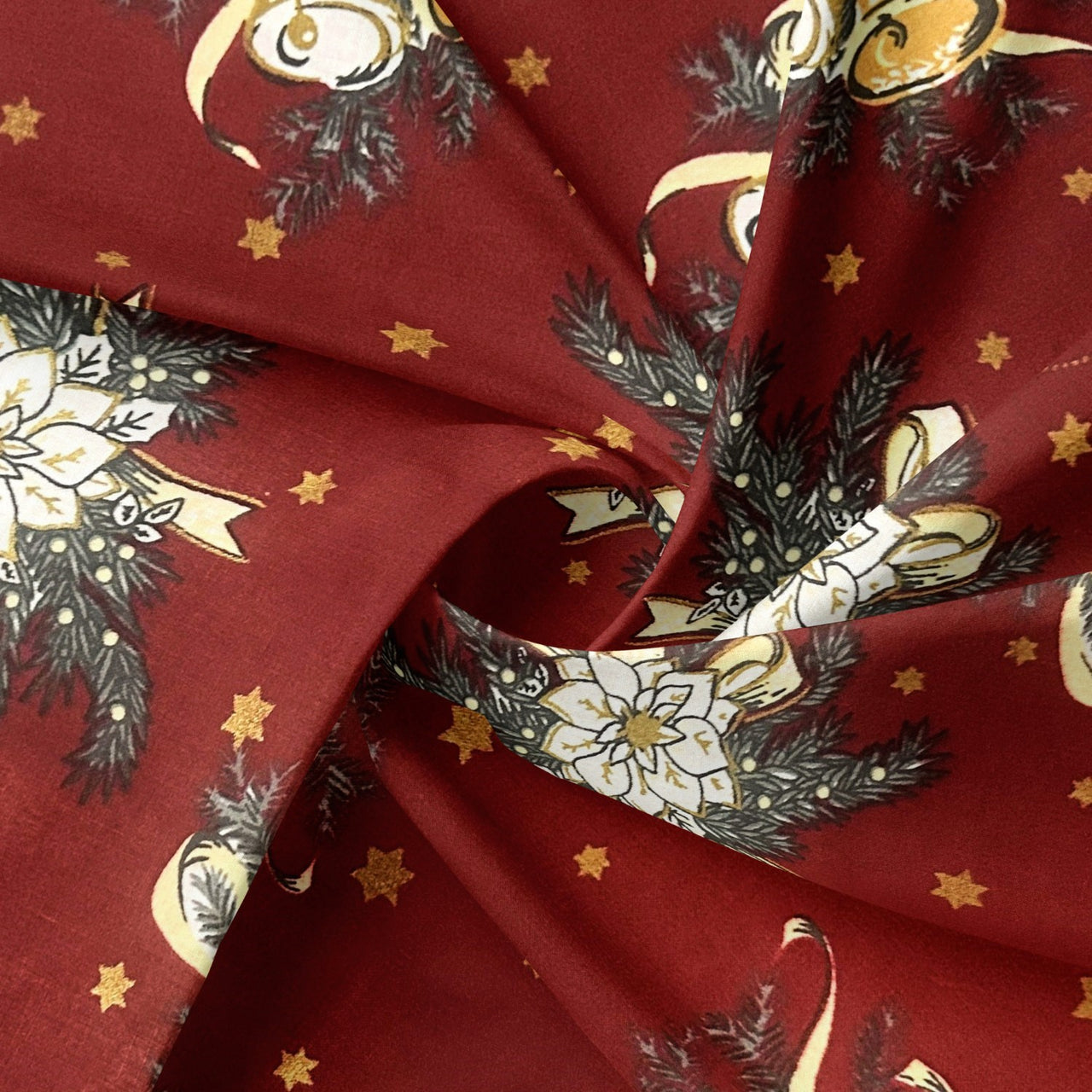 Cotton Fabric - Bells and Candles, Red