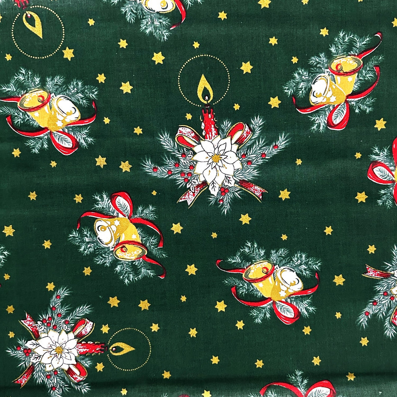 Cotton Fabric - Bells and Stars on Green