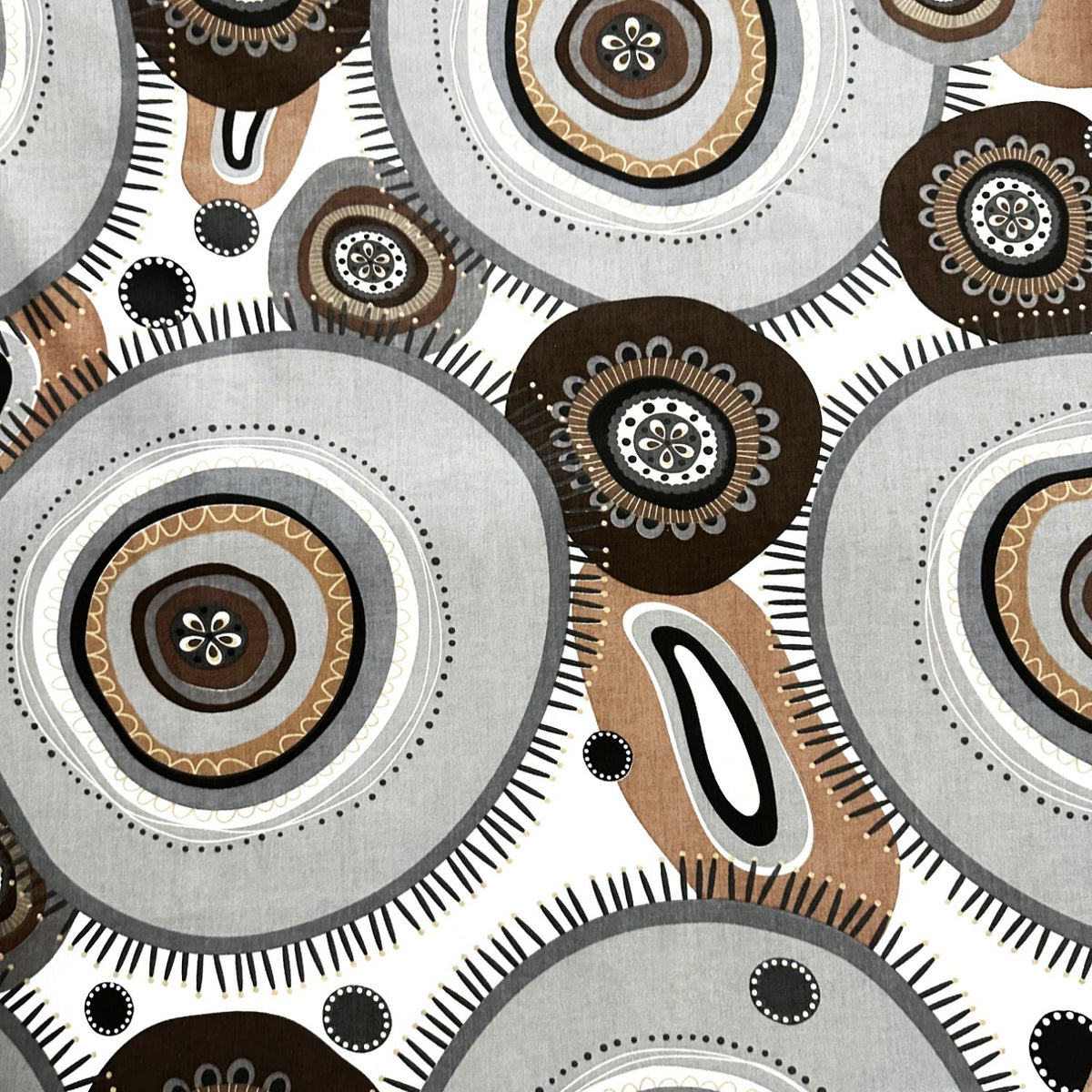 Cotton Fabric - Brown BOHO wheels