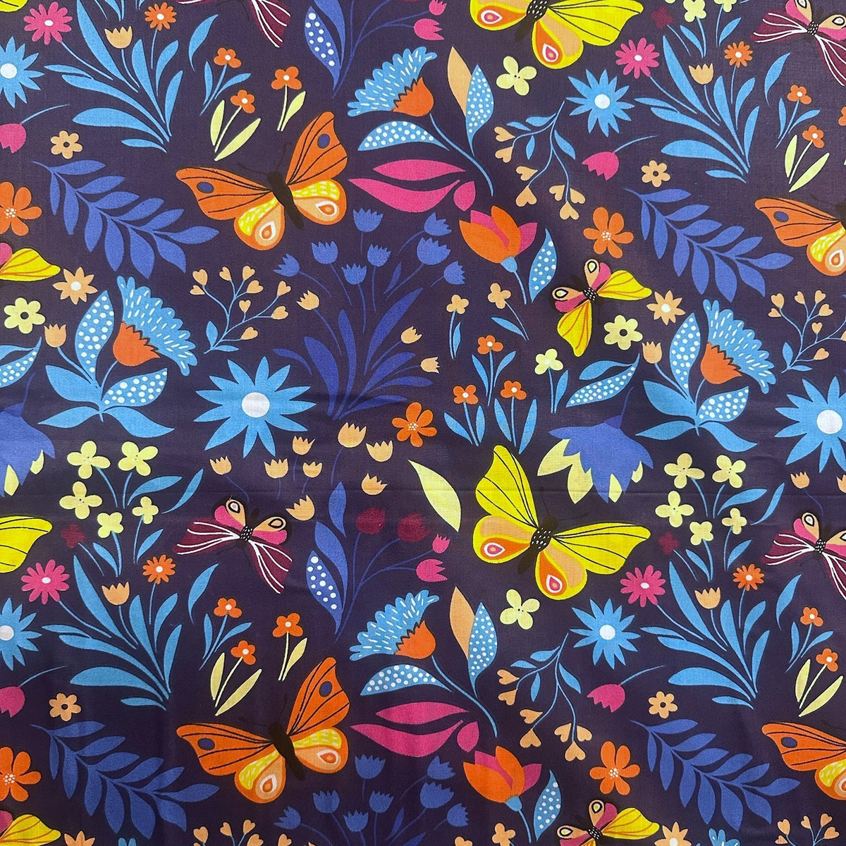 Cotton Fabric - Butterflies Garden Indigo