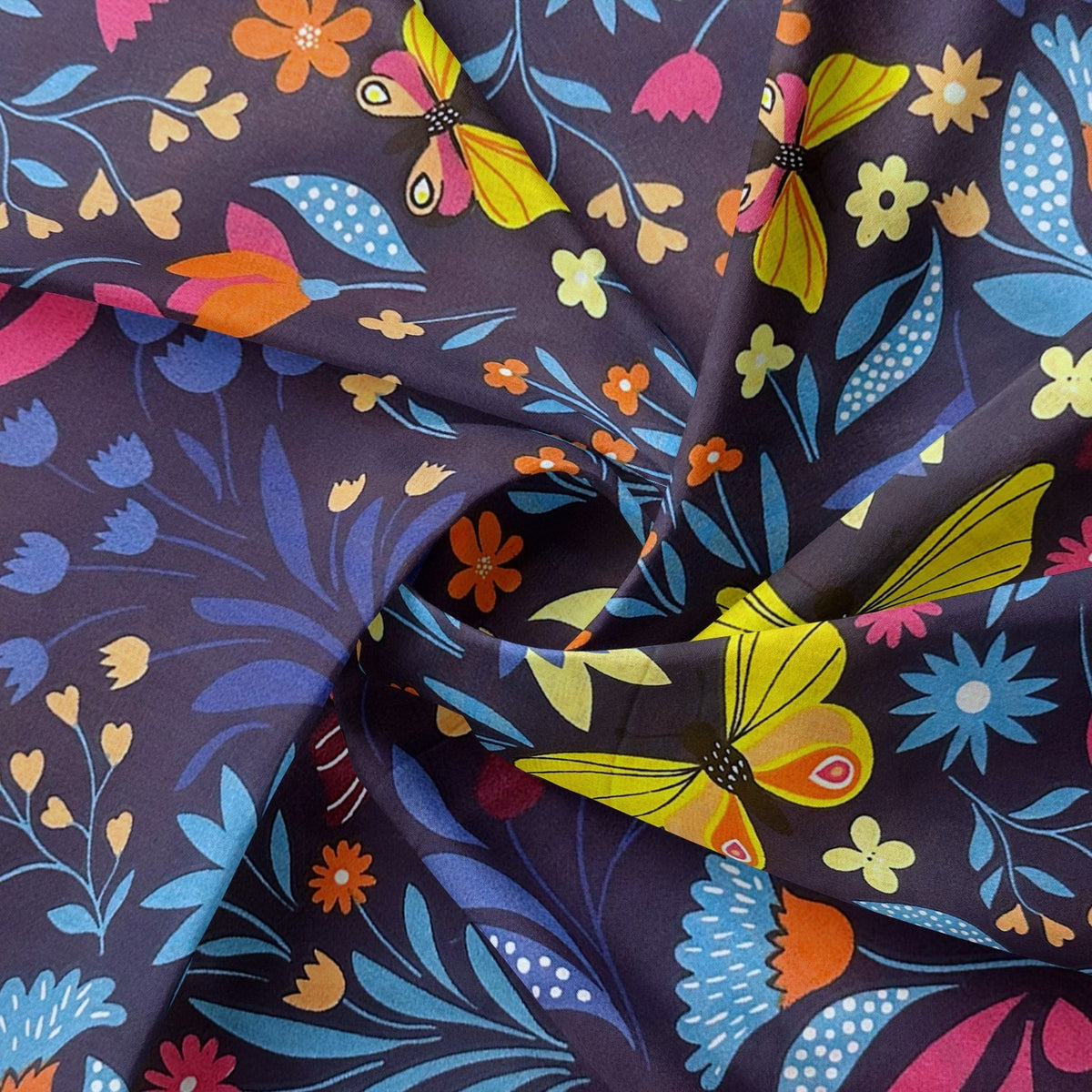 Cotton Fabric - Butterflies Garden Indigo