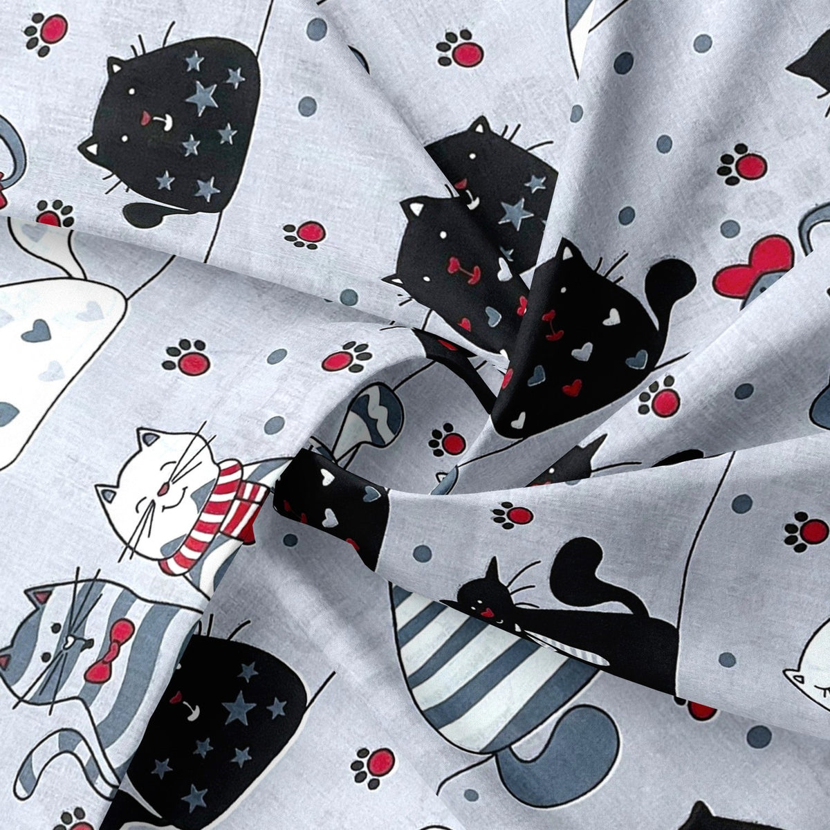 Cotton Fabric - Cats on a Line Grey