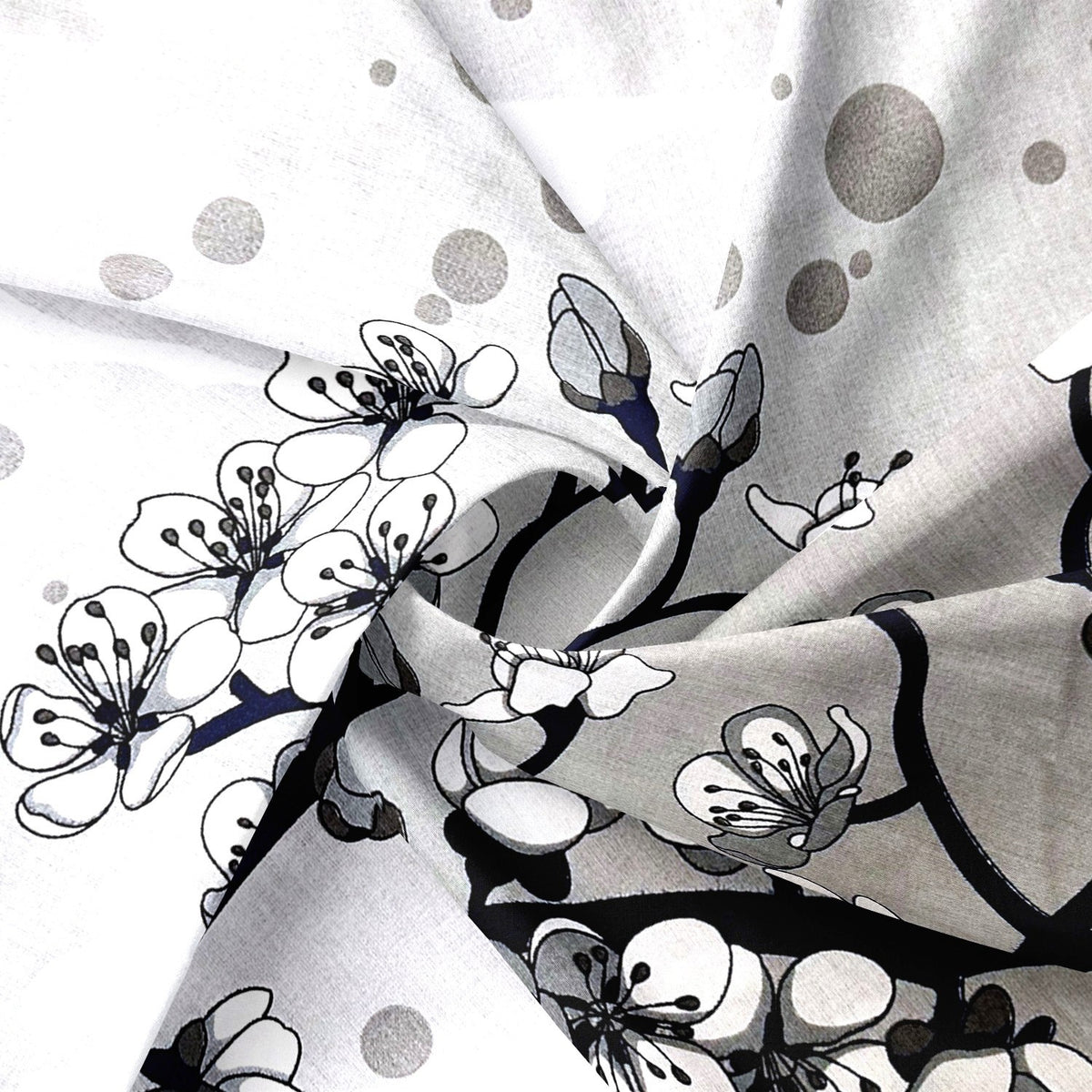 Cotton Fabric - Cherry Blossom on Gray