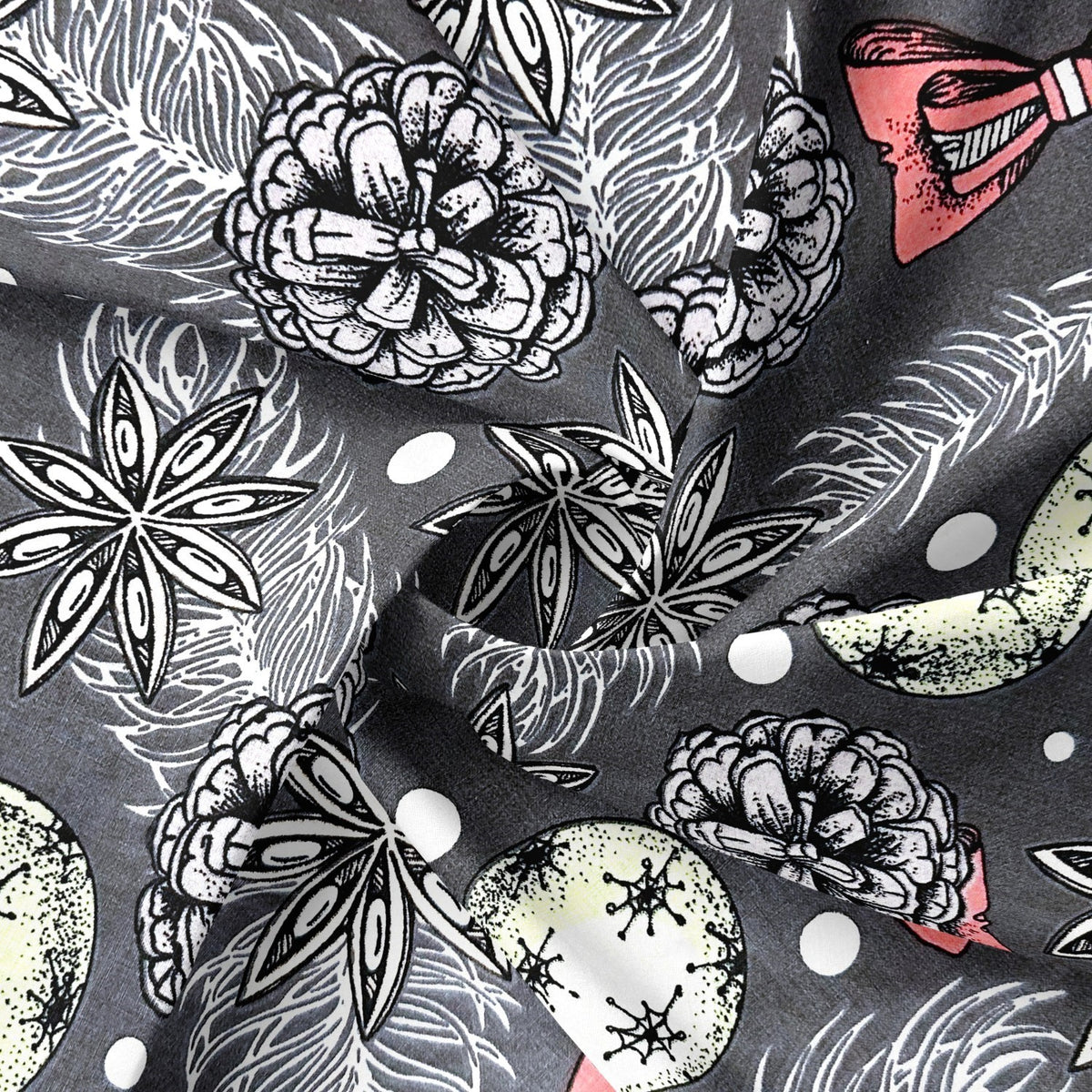 Cotton Fabric - Christmas Balls, Baw and cone