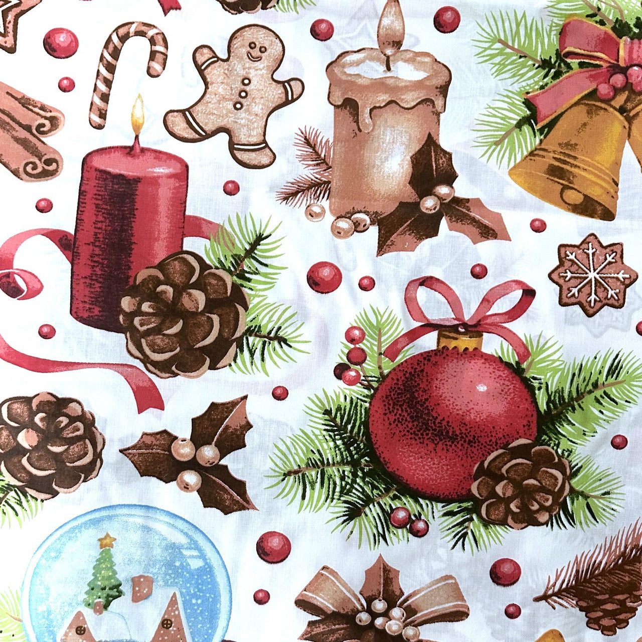 Cotton Fabric - Christmas Decor, White