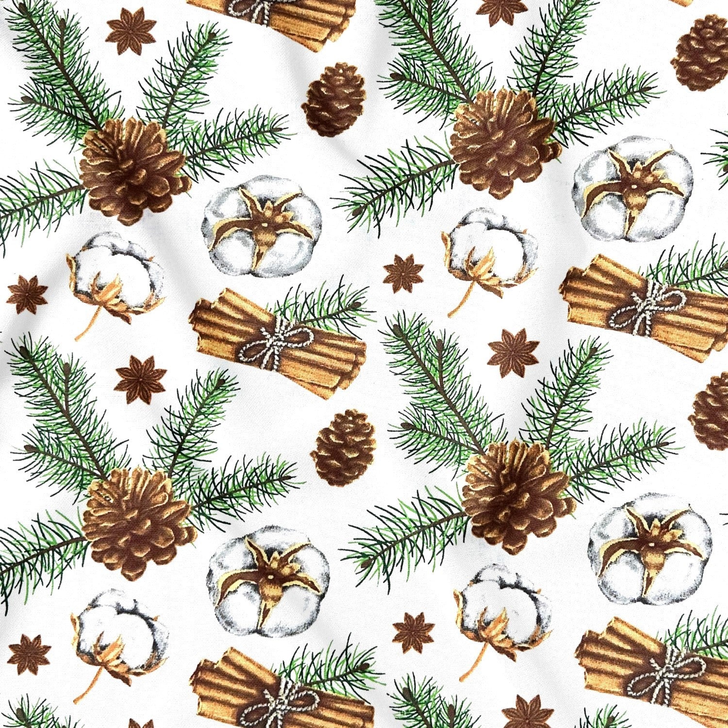 Cotton Fabric - Christmas Decorations, white