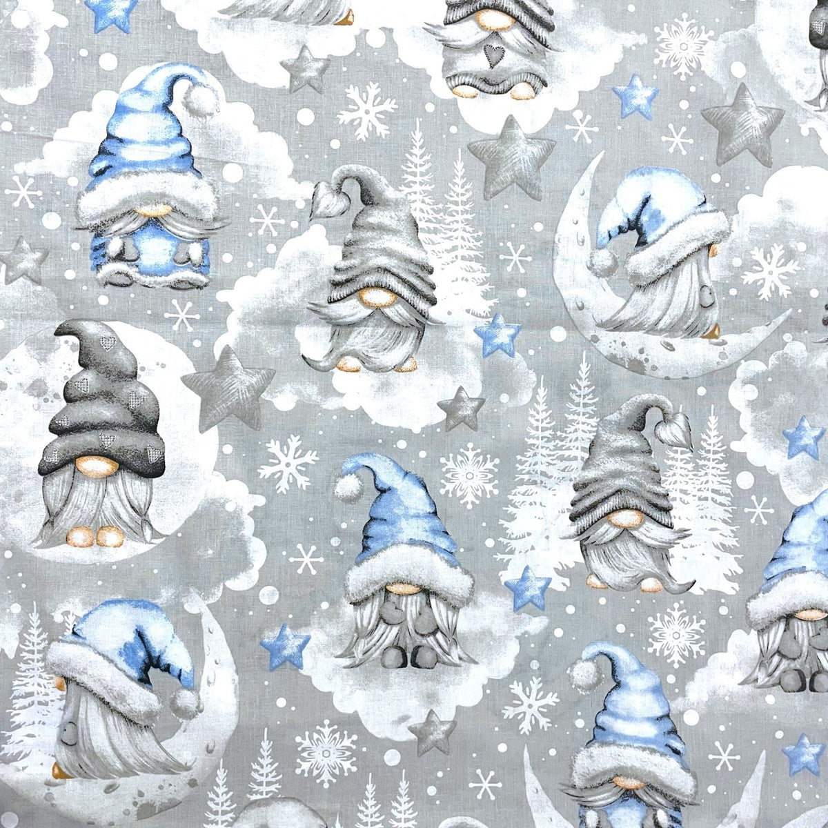 Cotton Fabric - Christmas Gnomes Blue
