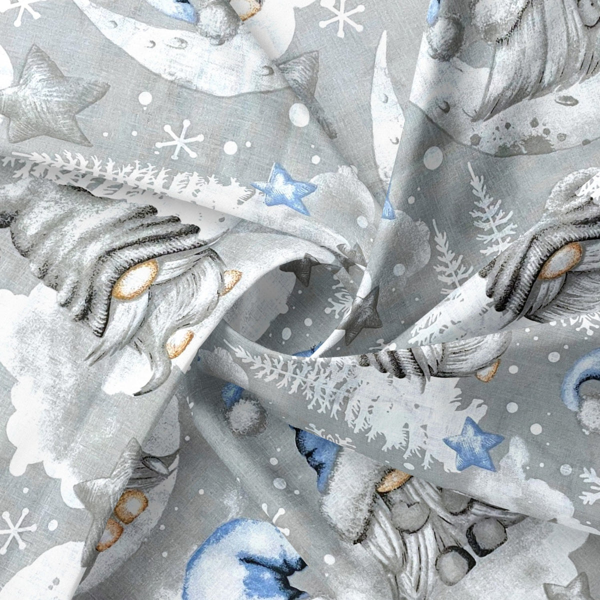 Cotton Fabric - Christmas Gnomes Blue