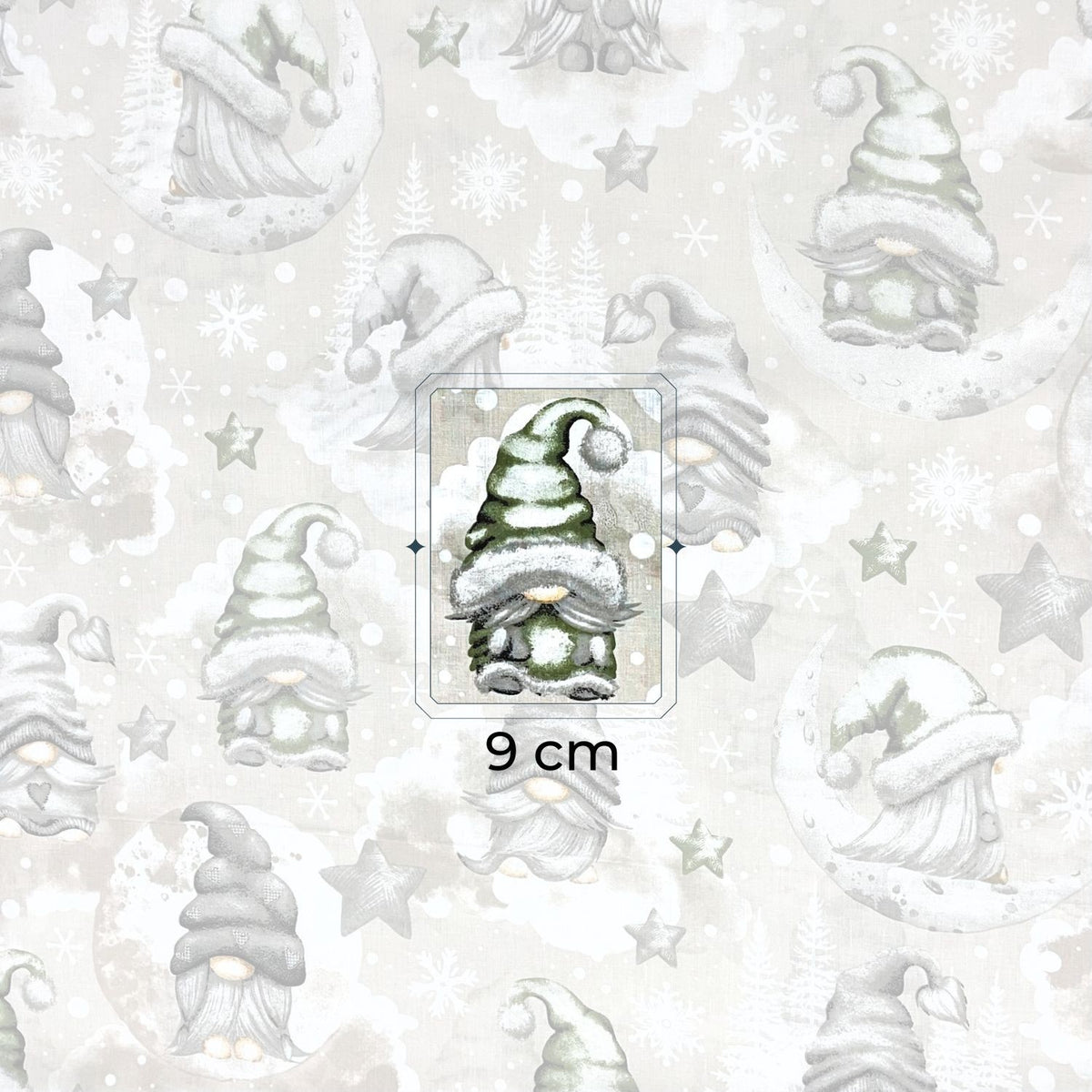 Cotton Fabric - Christmas Gnomes Green