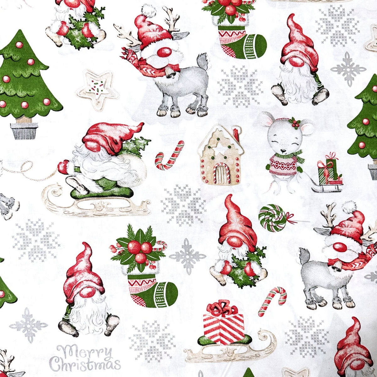 Cotton Fabric - Christmas Iced cottage white