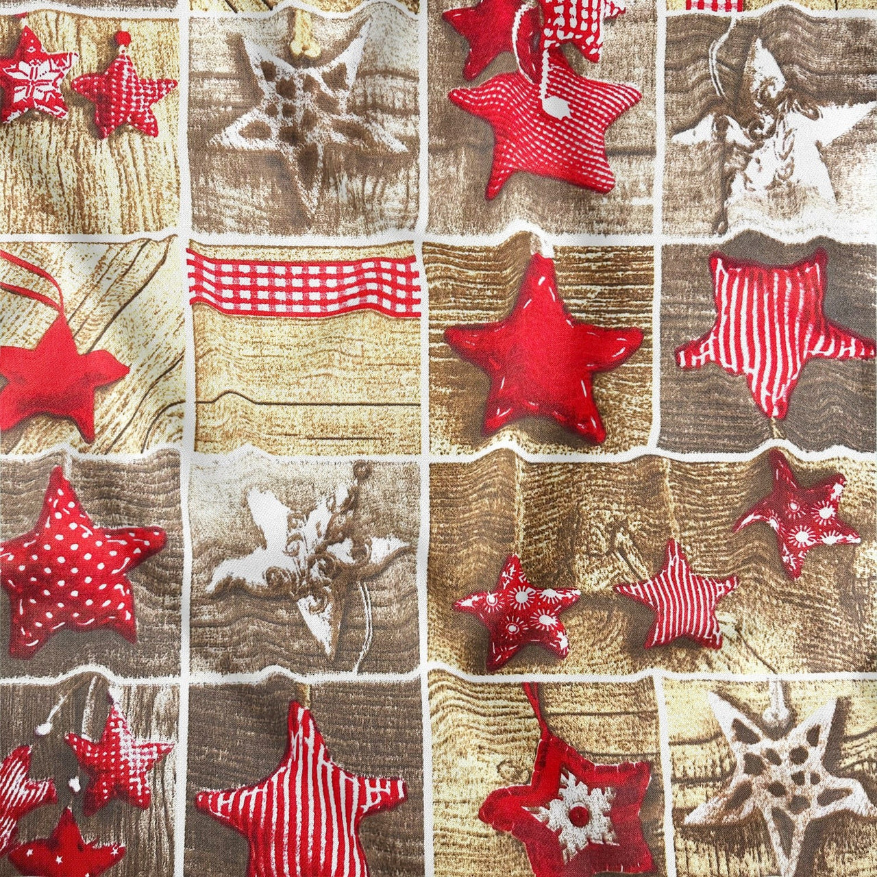 Cotton Fabric - Christmas Patchwork, Red and Brown