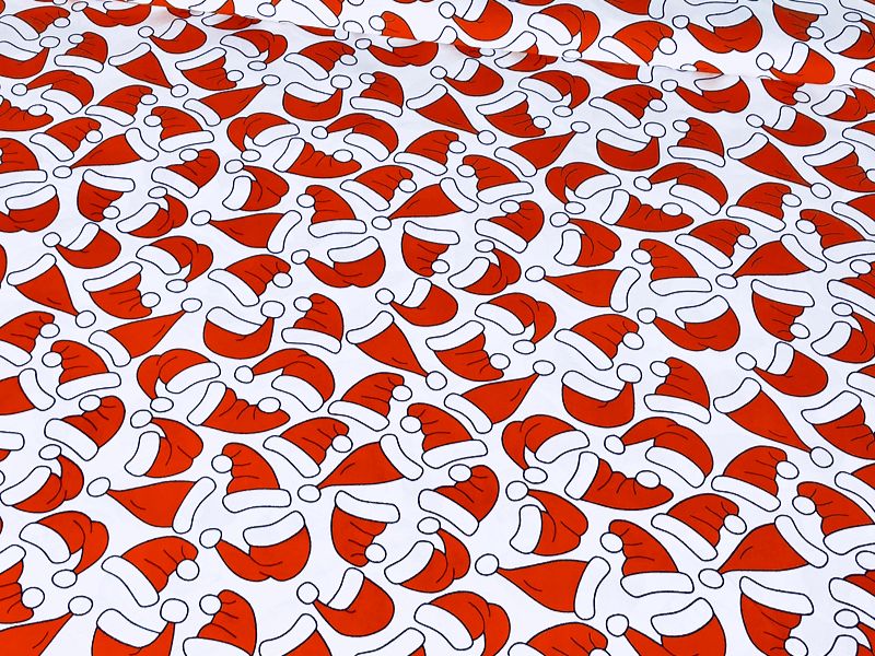 Cotton Fabric - Christmas Santa Claus Hats Red