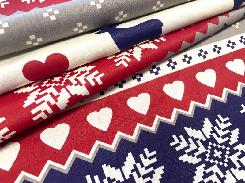 Cotton Fabric - Christmas Scandinavian Reindeer Grey