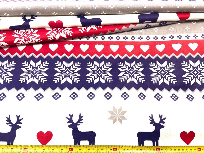 Cotton Fabric - Christmas Scandinavian Reindeer Grey
