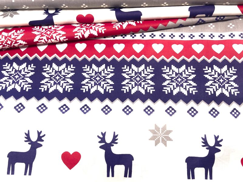 Cotton Fabric - Christmas Scandinavian Reindeer Grey