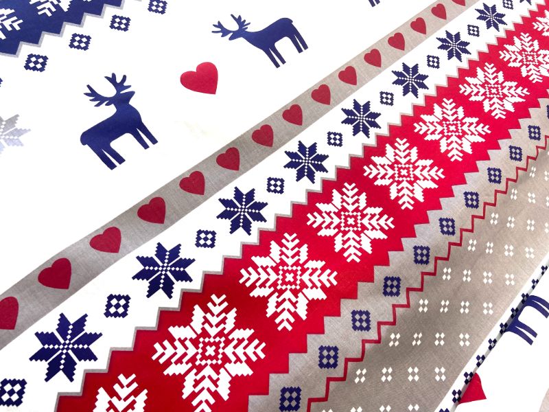 Cotton Fabric - Christmas Scandinavian Reindeer Grey