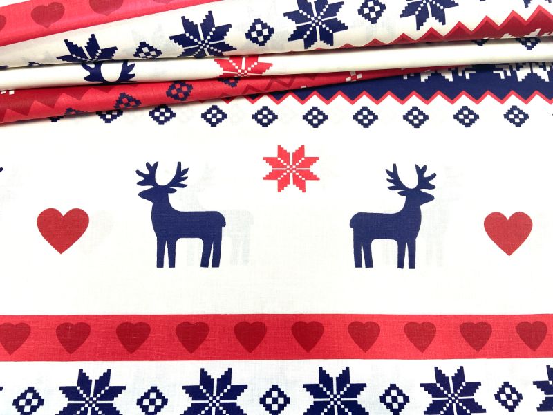 Cotton Fabric - Christmas Scandinavian Reindeer Red