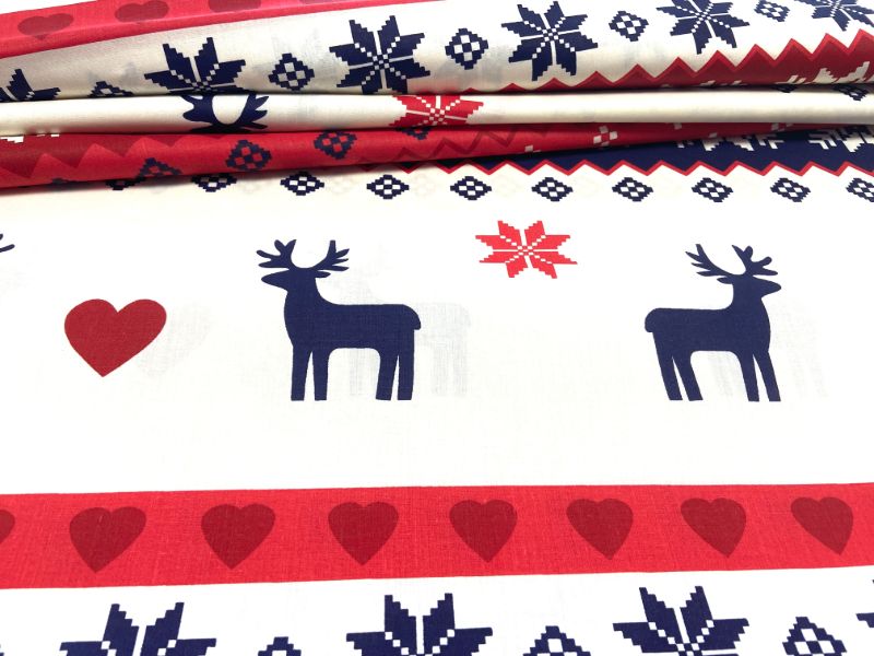 Cotton Fabric - Christmas Scandinavian Reindeer Red