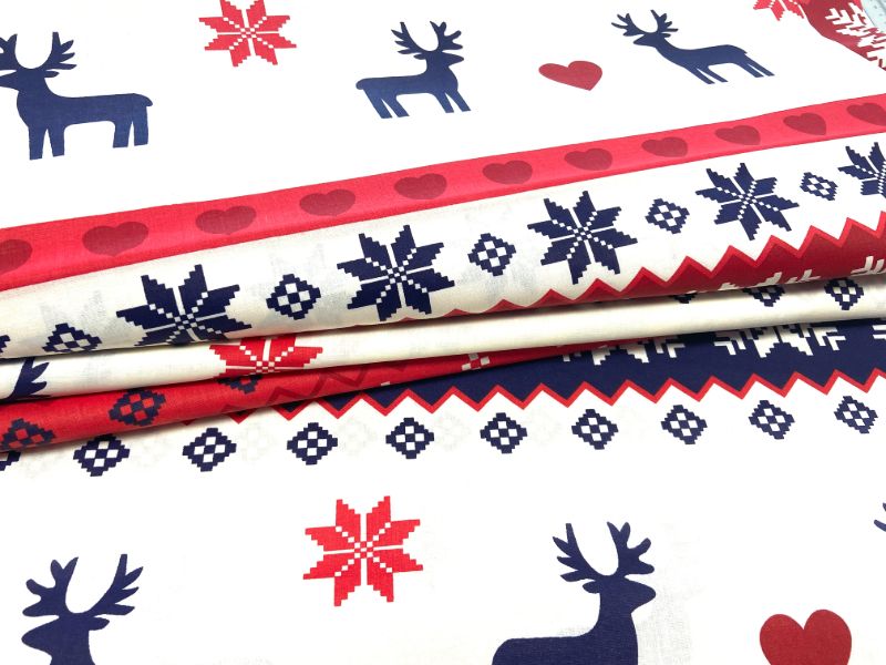 Cotton Fabric - Christmas Scandinavian Reindeer Red