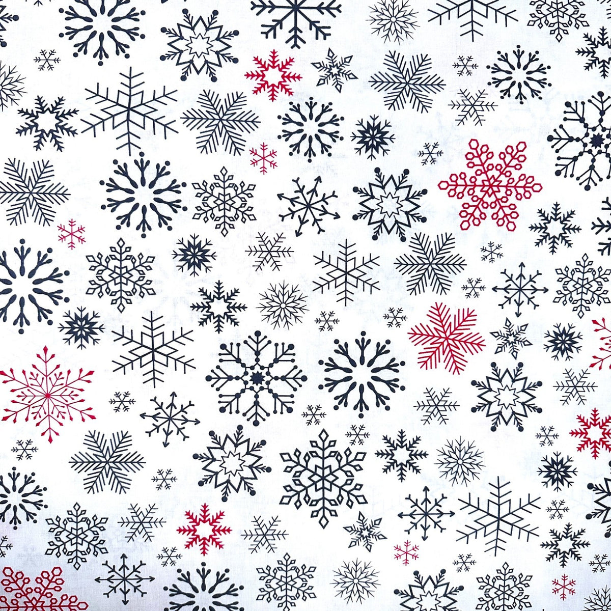 Cotton Fabric - Christmas Snowflakes Red-Black