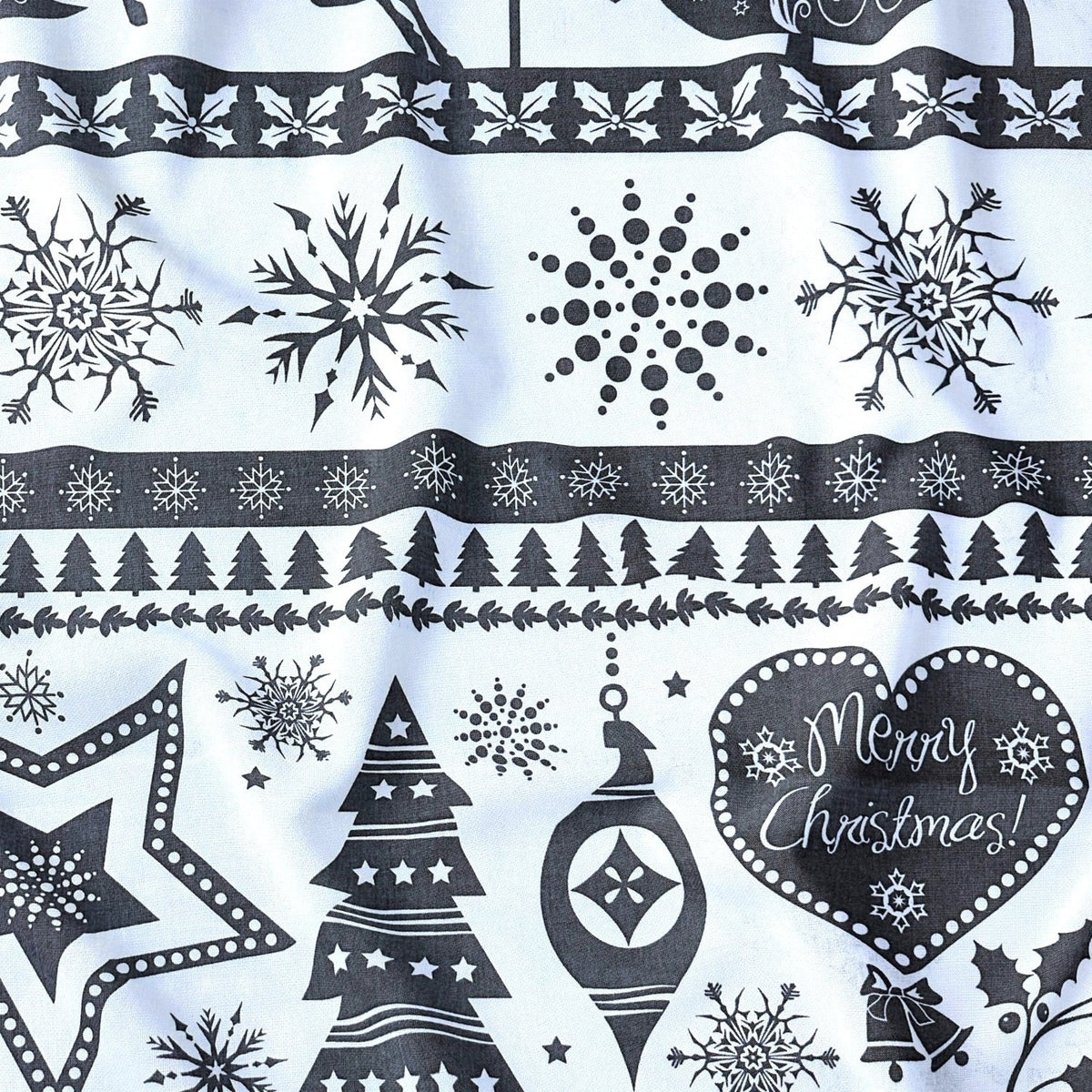 Cotton Fabric - Christmas Trees and Reindeer Grey on White