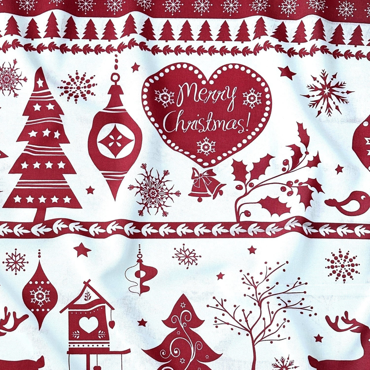 Cotton Fabric - Christmas Trees and Reindeer Red on White