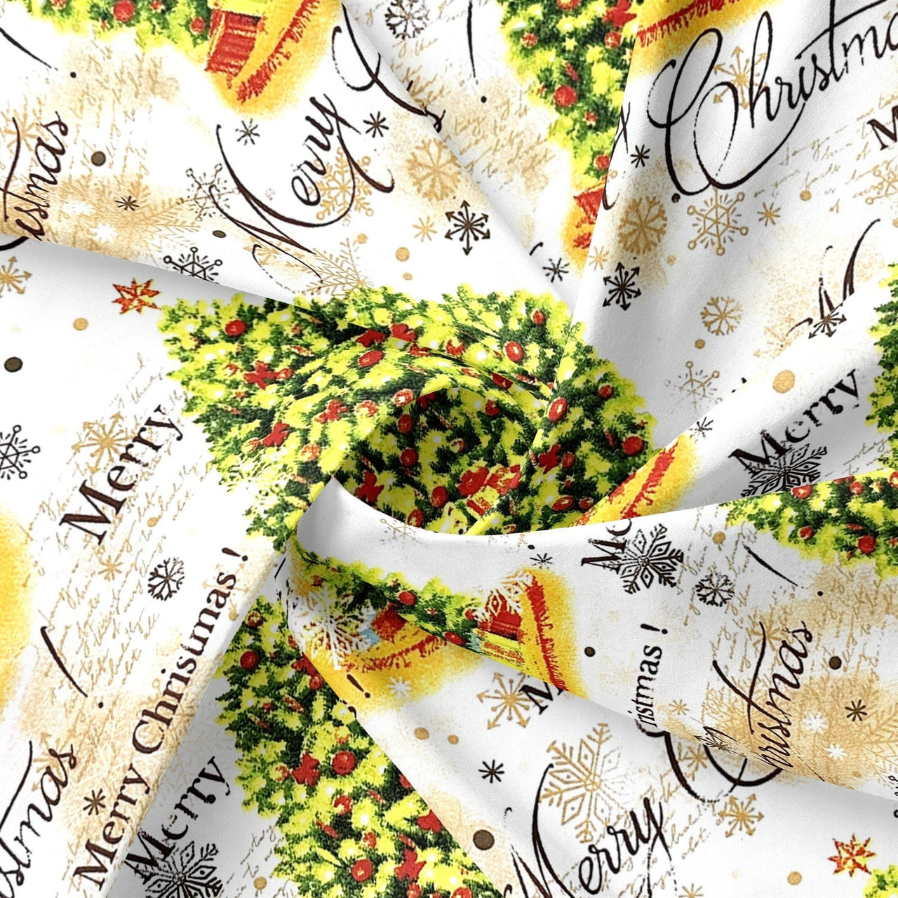 Cotton Fabric - Christmas Trees with Wishes