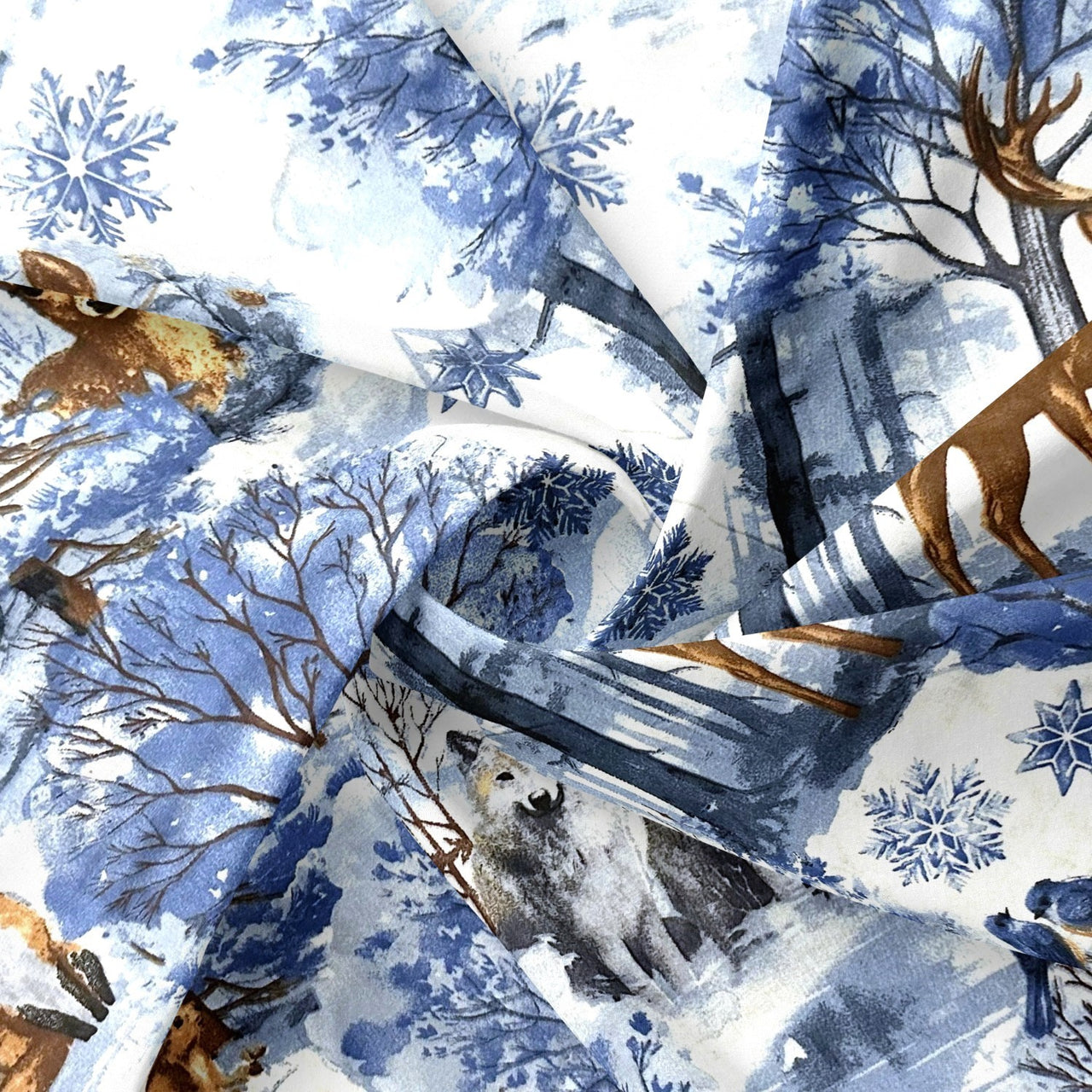 Cotton Fabric - Christmas blue landscape