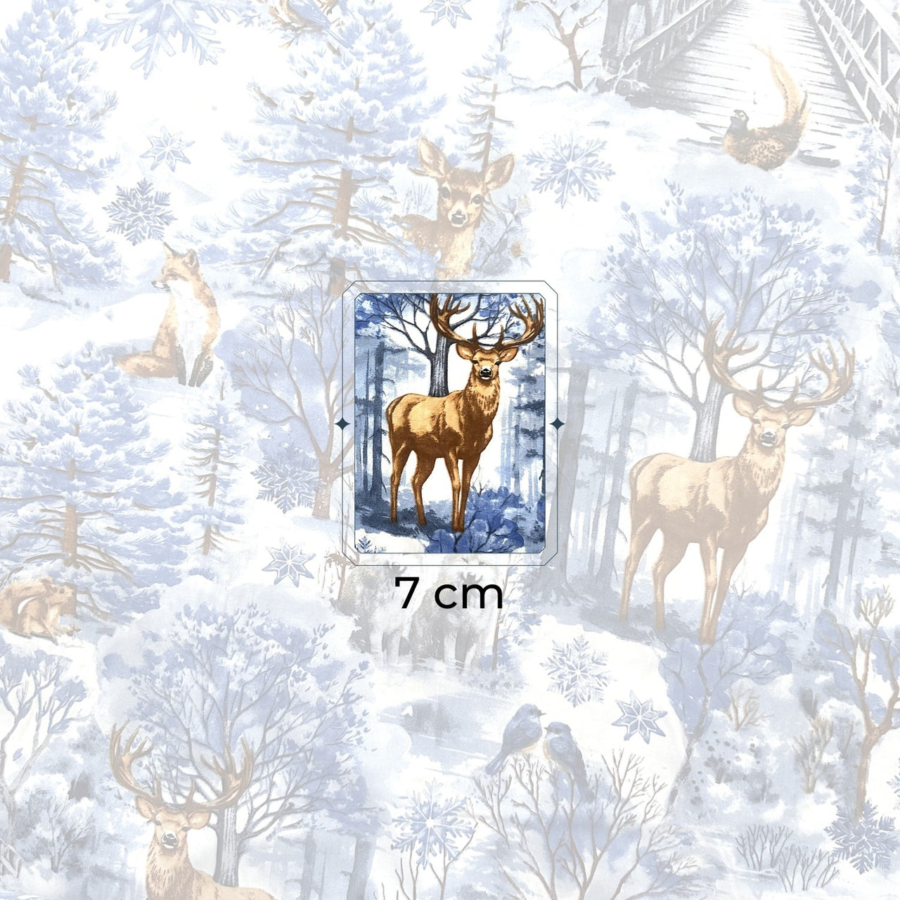 Cotton Fabric - Christmas blue landscape