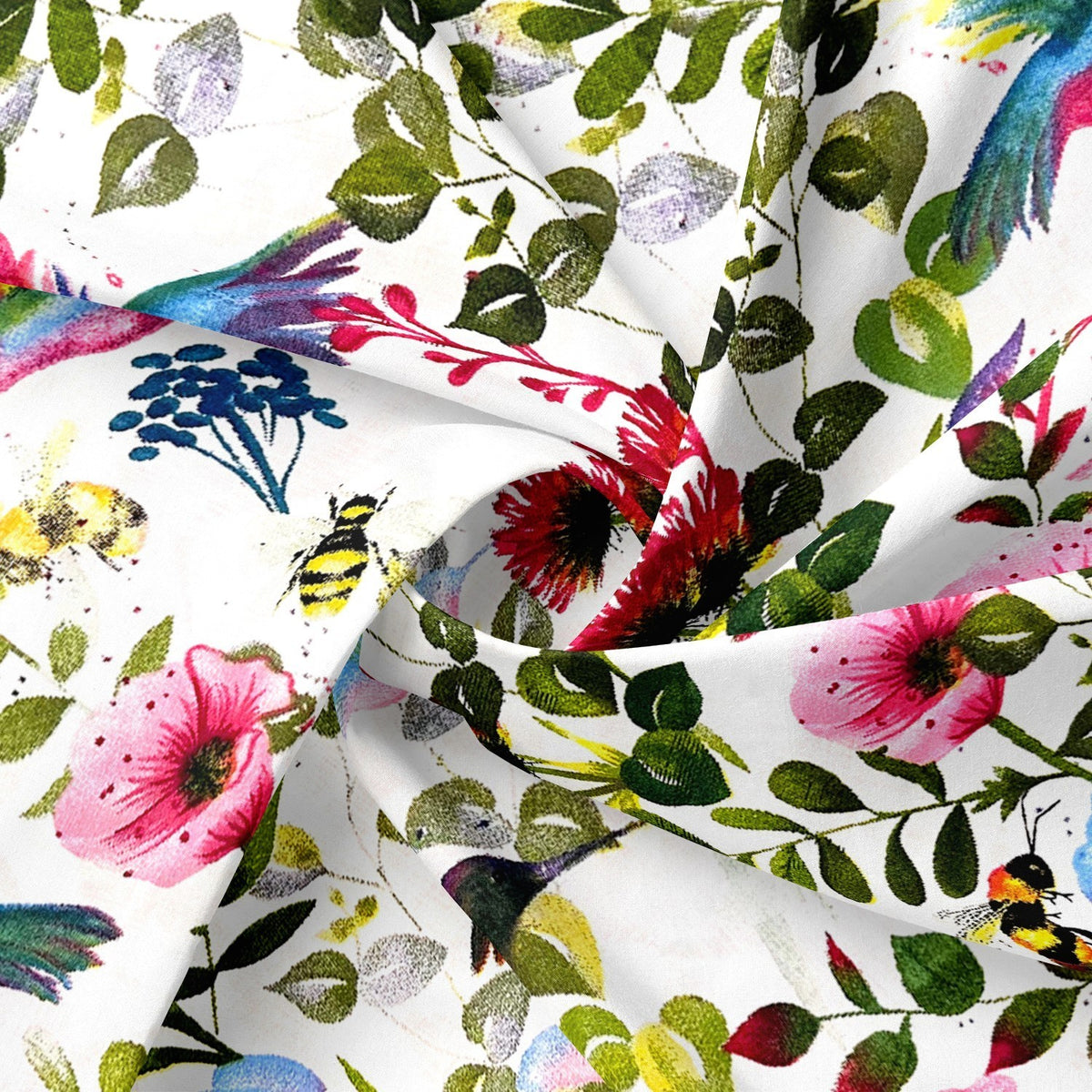 Cotton Fabric - Colorful Hummingbird