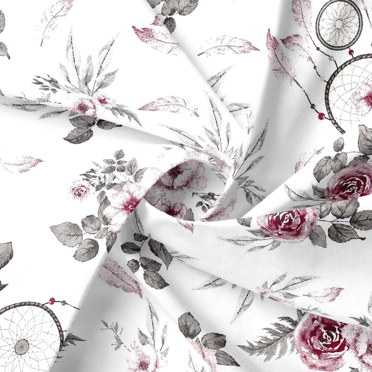 Cotton Fabric - Dream Catchers Roses Maroon