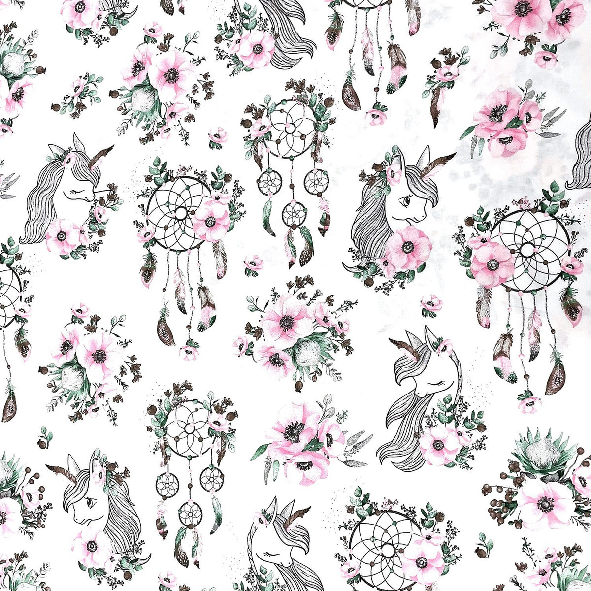 Cotton Fabric - Dream Catchers and Unicorn