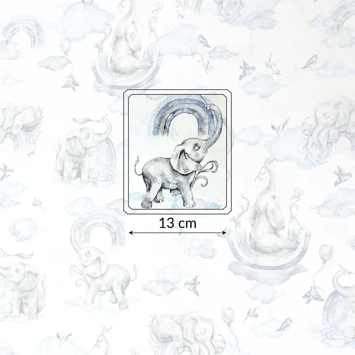 Cotton Fabric - Elephants, Blue