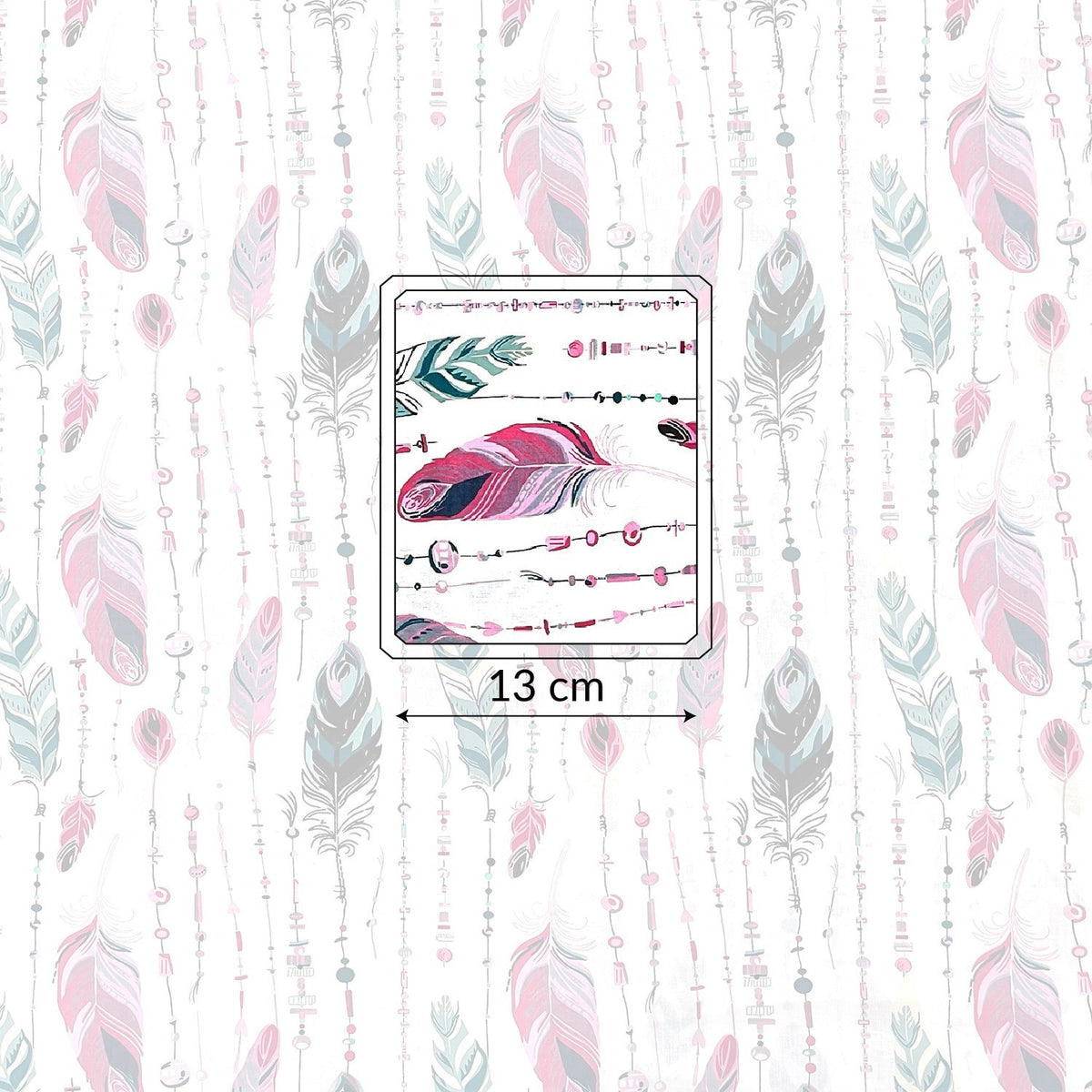 Cotton Fabric - Feathers and Beads Green and Pink